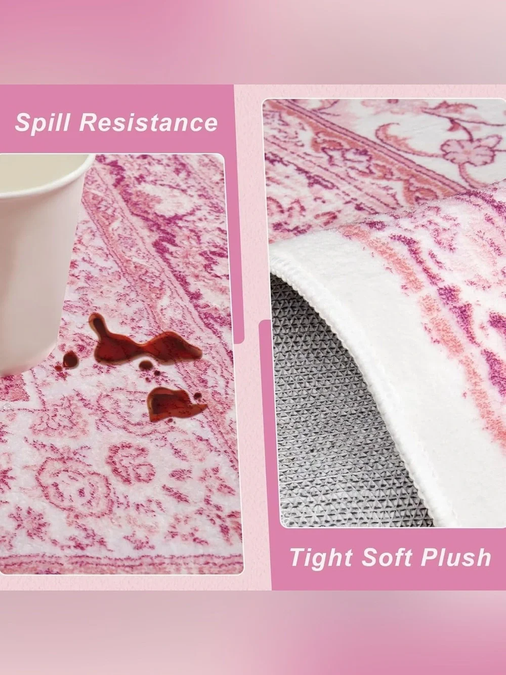Pink Vintage Floral Area Rug - Soft Accent for Home Bath Etc 2 ft x 3 ft